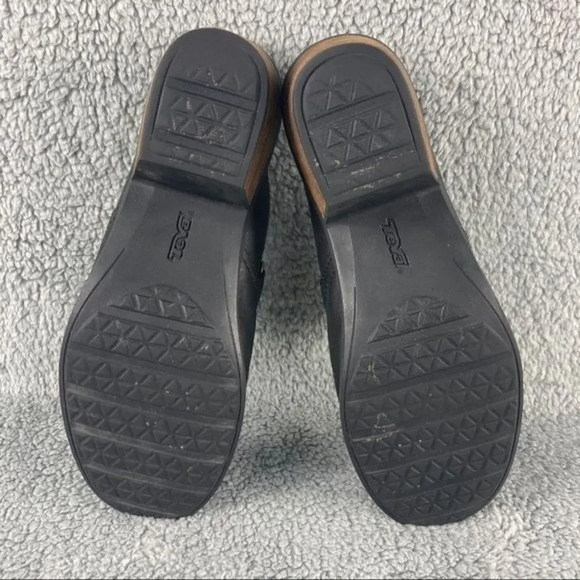 Teva foxy womens 10 Clogs Casual Mule Sandals Black Leather Block Heels Slip on‎ - Picture 8 of 12